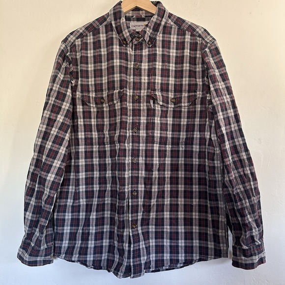 Carhartt Other - Carhartt Relaxed Fit  Long Sleeve Cotton Button Down Plaid‎ Work Shirt Men's Med